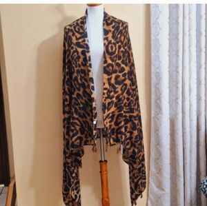 Animal Print  Black Tan Print Lightweight Viscosa  Tassel Trim  Scarf